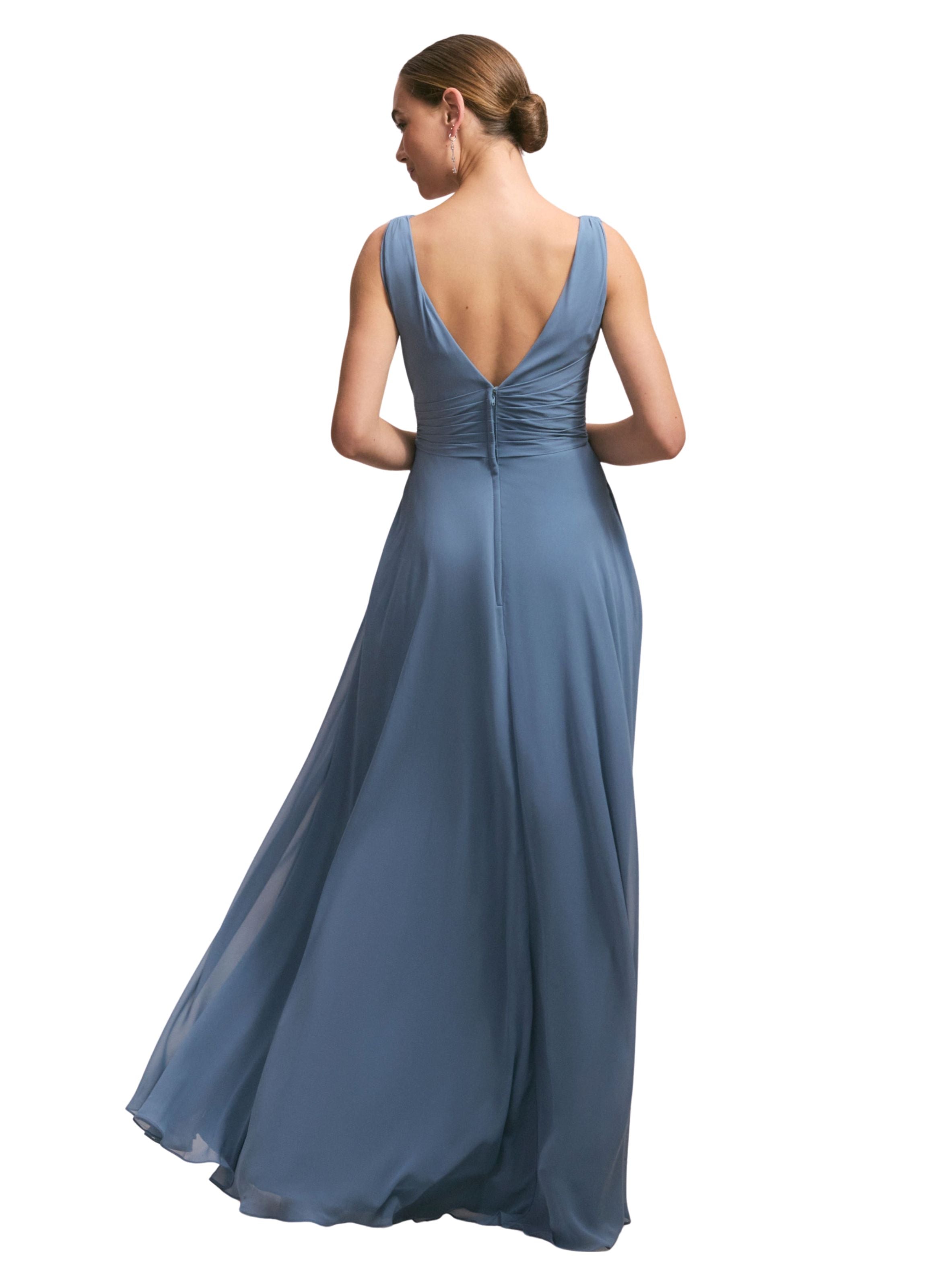 V-Neck Chiffon Bridesmaid Dress with Cascading Ruffle Amore Gowns 14