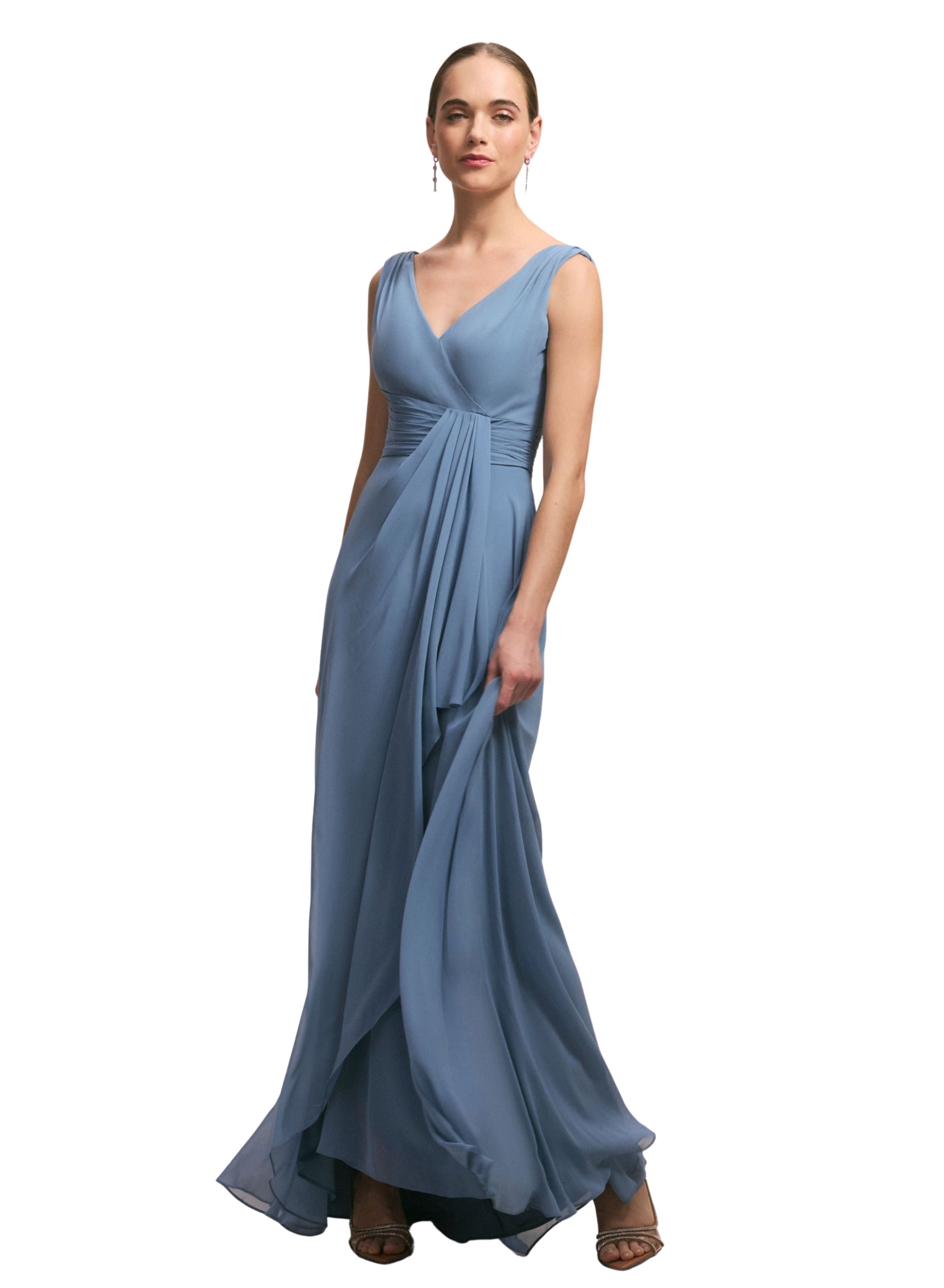 V-Neck Chiffon Bridesmaid Dress with Cascading Ruffle Amore Gowns 15