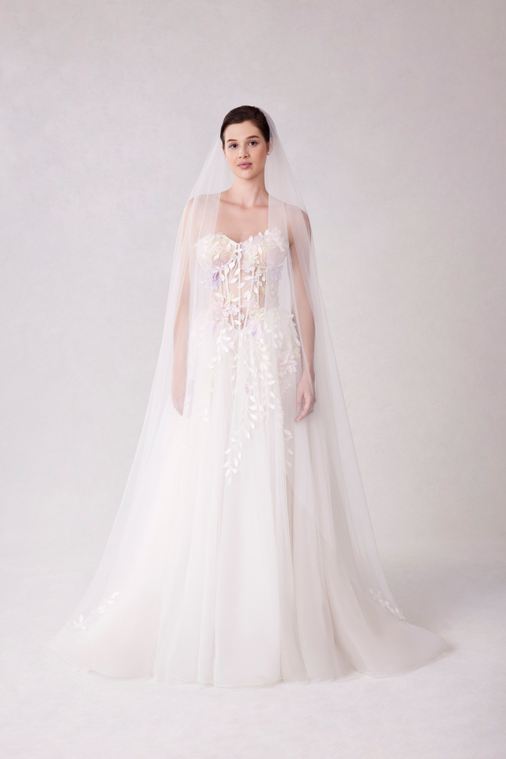 Cathedral Length Tulle Veil with Colorful Embroidered Appliqués Morilee VL1232Multi_0004