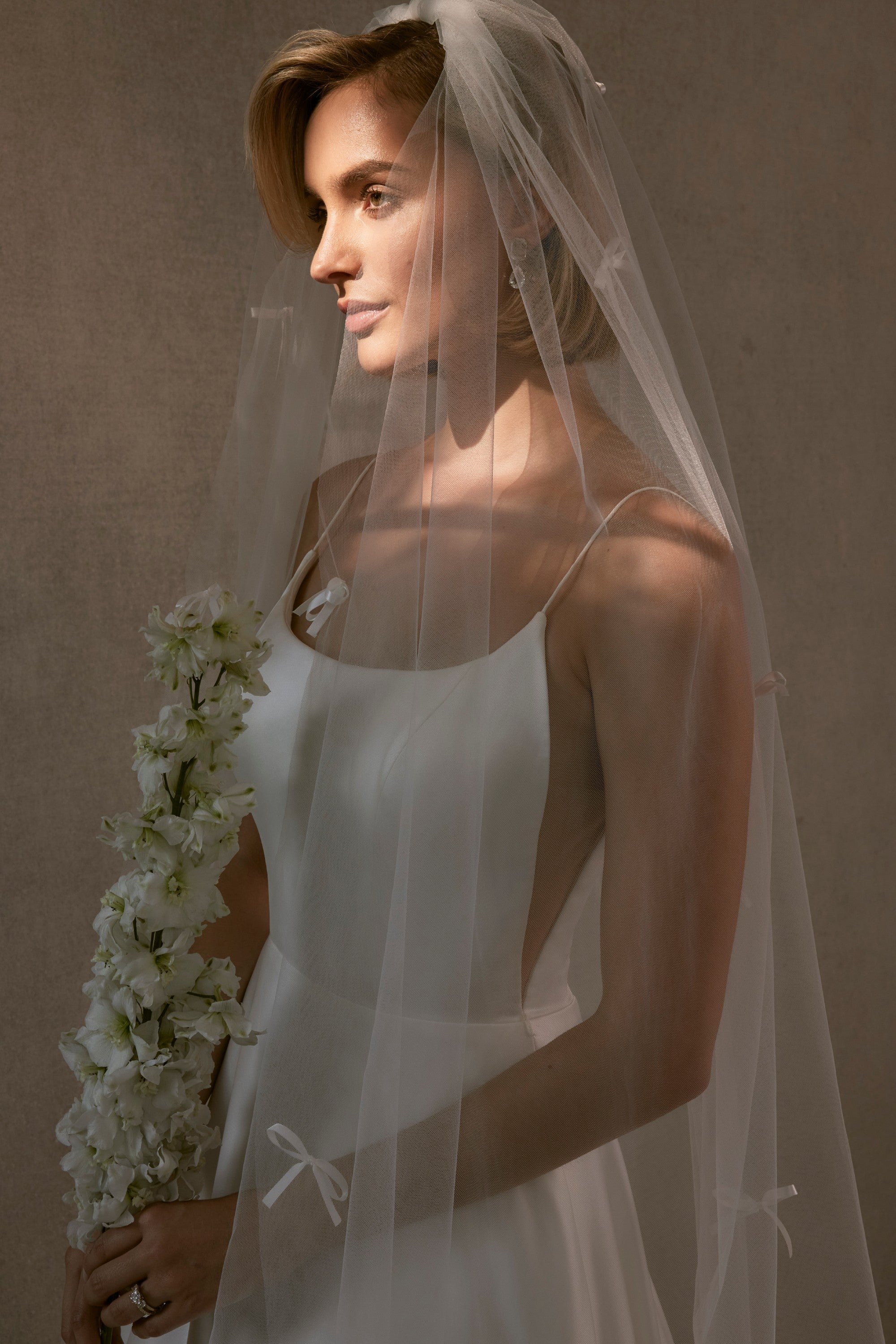 Elbow Length Tulle Veil with Scattered Satin Bows Morilee VL1235C_Ivory_0390