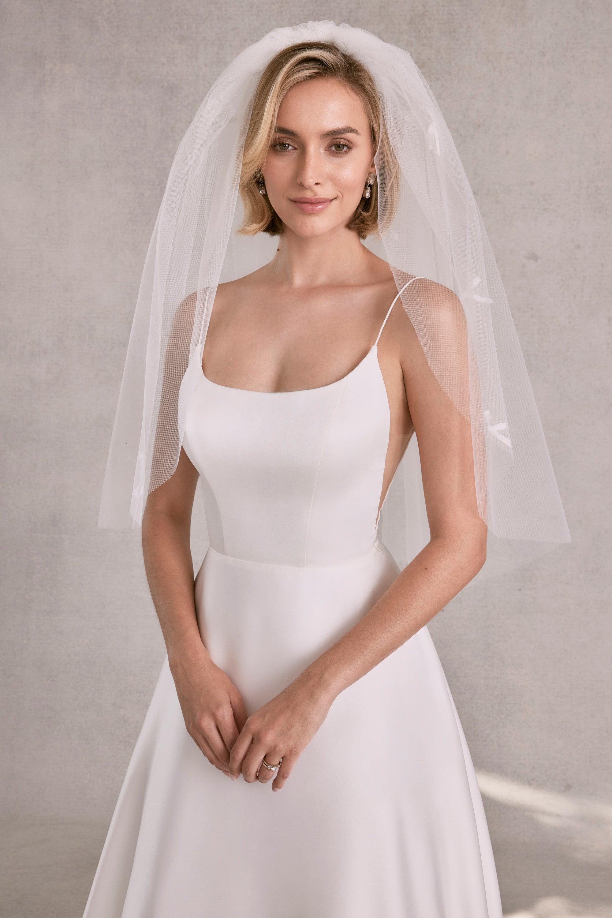 Elbow Length Tulle Veil with Scattered Satin Bows Morilee VL1235E_Ivory_0241