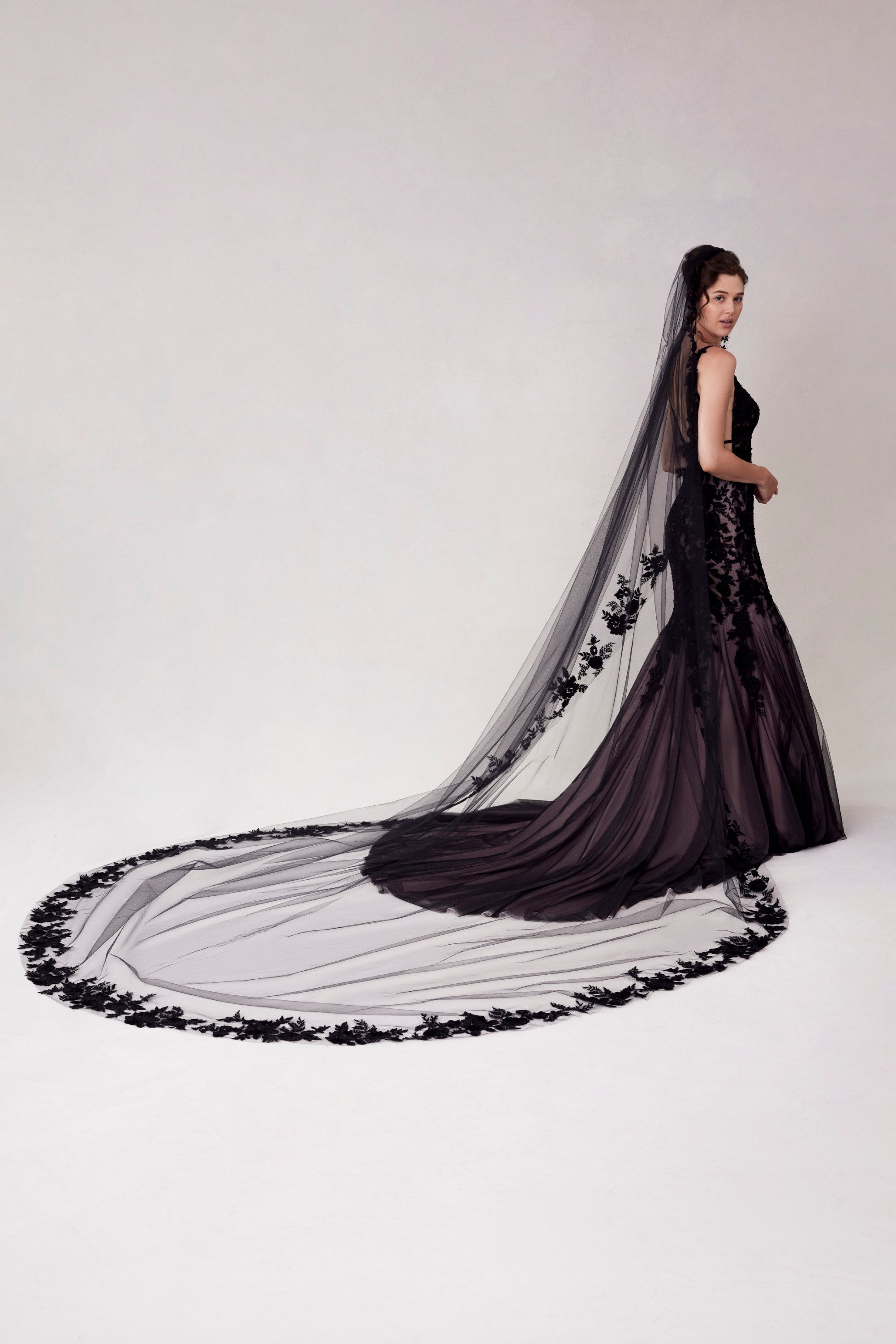 Cathedral Length Veil with Colorful Embroidered Floral Appliqués Morilee VL1239CBLACK_0047