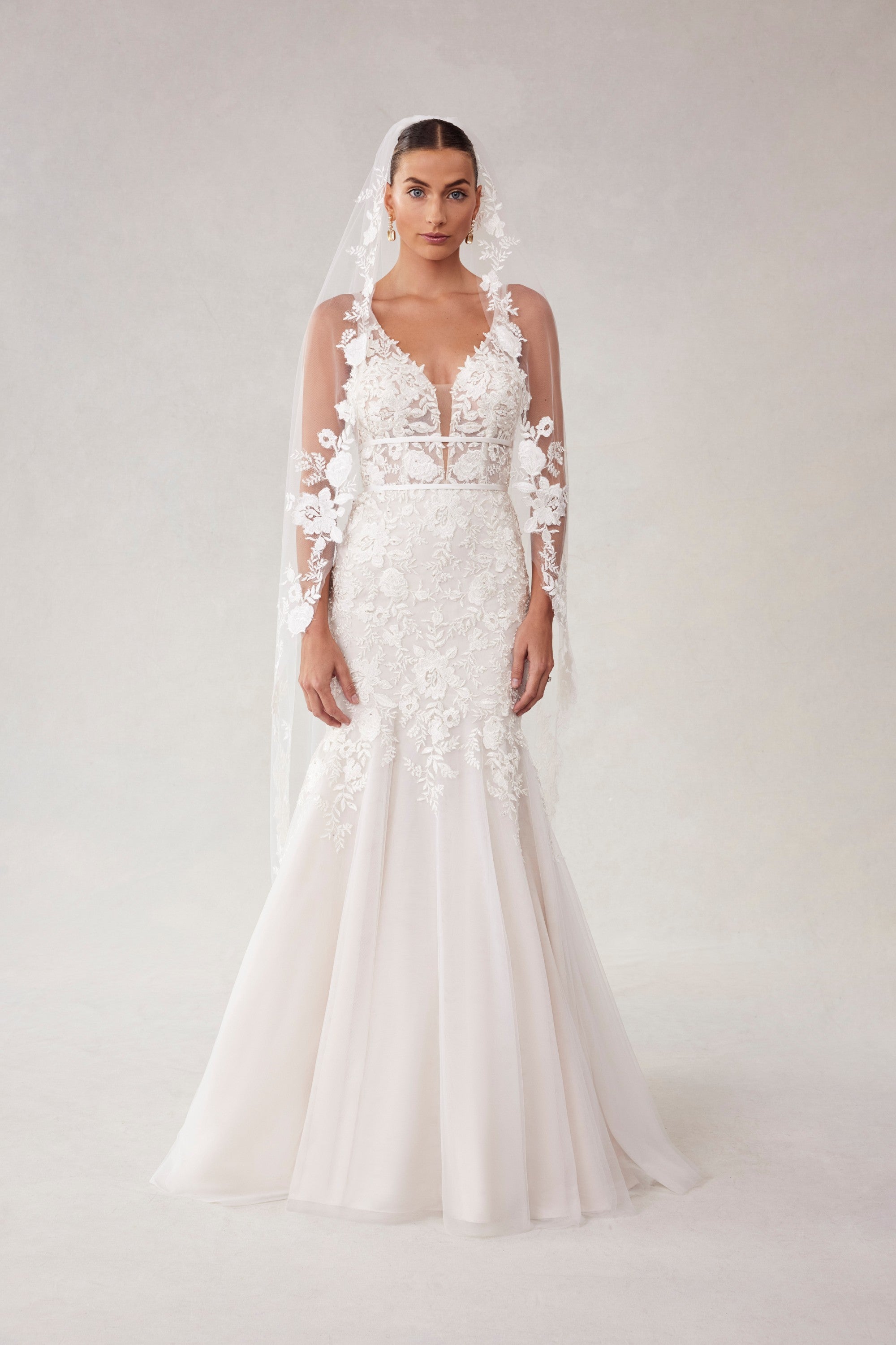 Cathedral Length Veil with Colorful Embroidered Floral Appliqués Morilee VL1239CIVORY_0001