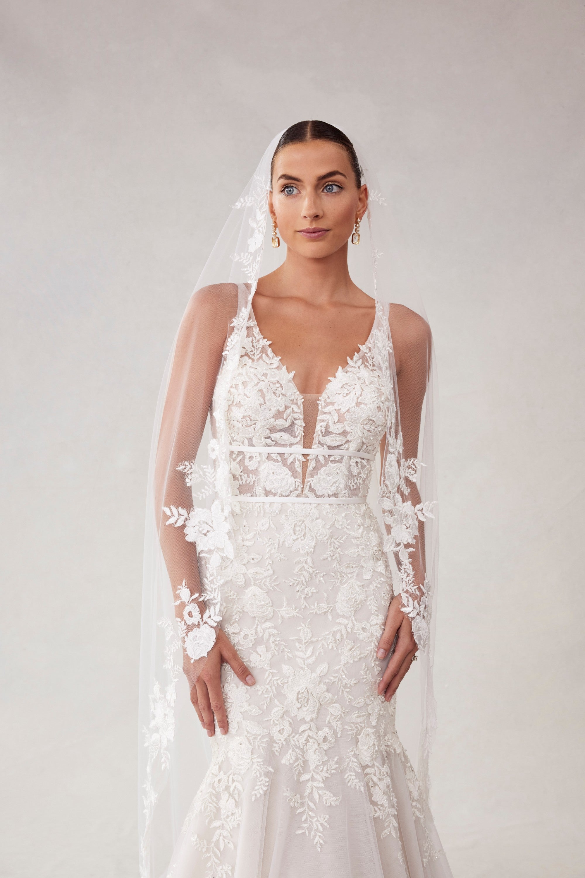 Cathedral Length Veil with Colorful Embroidered Floral Appliqués Morilee VL1239CIVORY_0021