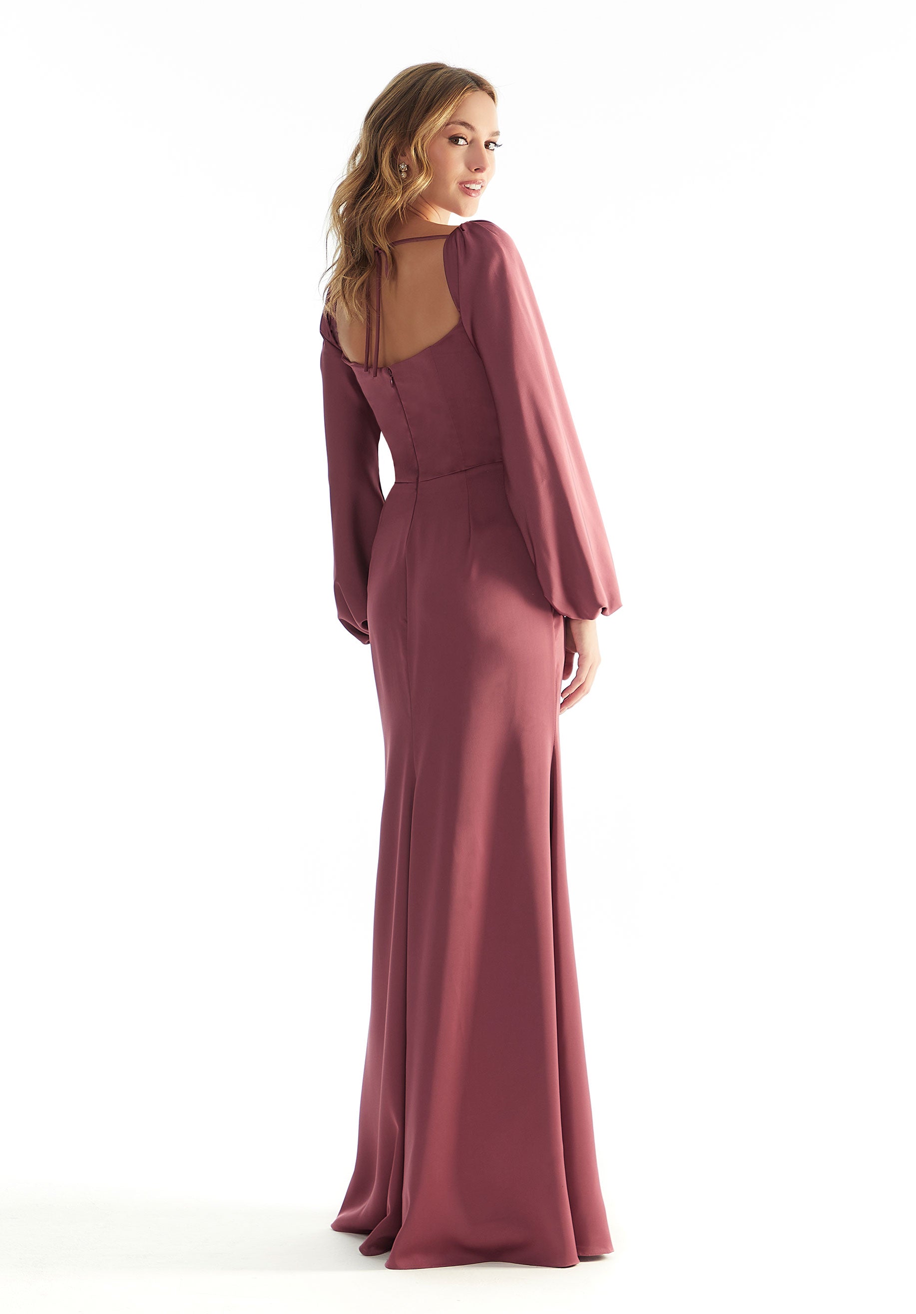 Long Sleeve Luxe Satin Bridesmaid Dress with Cowl Neck Amore Gowns product_img_31221_gallery_img_2